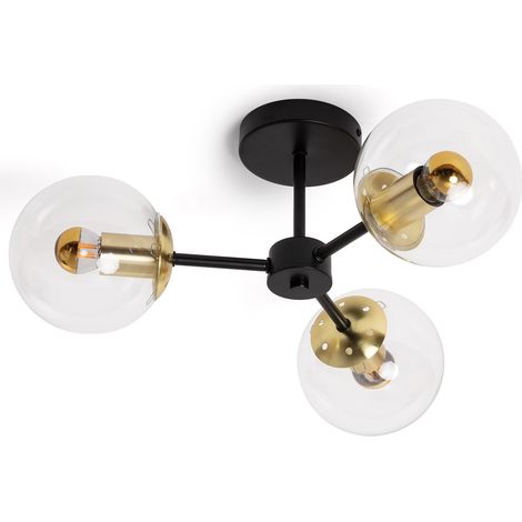 Lámpara de Techo Metal y Cristal Wassily Gold 3 Focos Negro