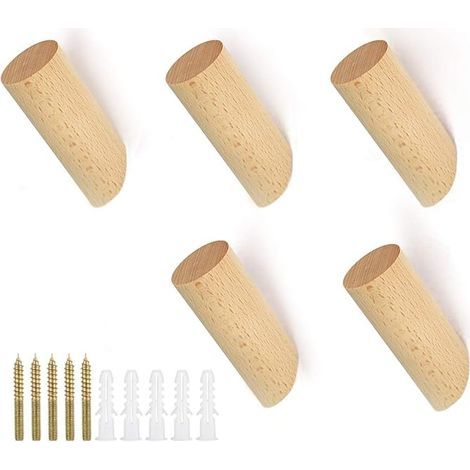 5 PCS Crochet Mural en Bois Cylindre Patère Bois Naturel Crochet Porte Manteau en Bois Hêtre Crochet Mural avec 5 Vis 5 Particules Colloïdales Patère Murale Moderne pour Mur Vêtement Chapeau (1/5)
