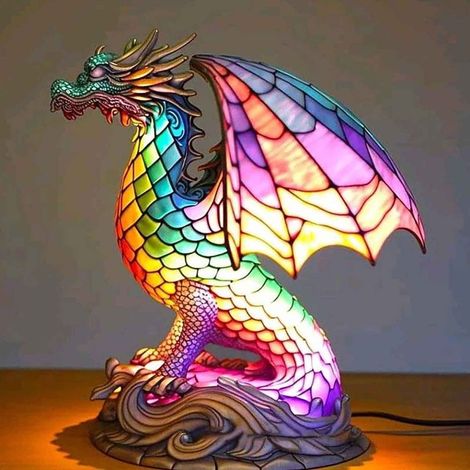 Lampe De Table Animaux - Abat-jour En Verre Coloré Soudé Au Cuivre - Décoration Intérieure Style Rétro Pour Chambre Salon - 1 Pièce (1/4)