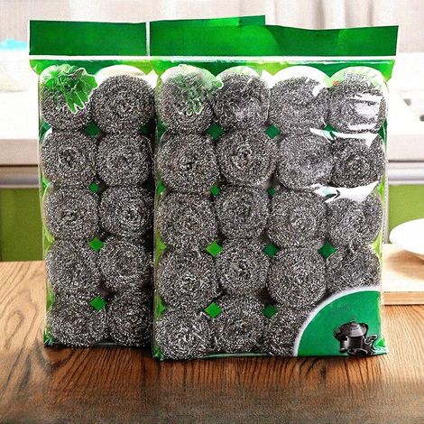 Lot de 20 éponges récurées en acier inoxydable, brosses de nettoyage multi-usages pour cuisine, salle de bain, salon. Durables, pour enlever la saleté sur casseroles, poêles et toutes surfaces. (1/4)