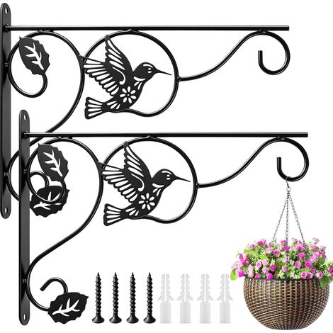Lot de 2 supports de pots de fleurs suspendus en acier au carbone, crochets muraux robustes et inoxydables pour pots de fleurs, nichoirs à oiseaux, lanternes et carillons à vent, idéal pour (1/5)