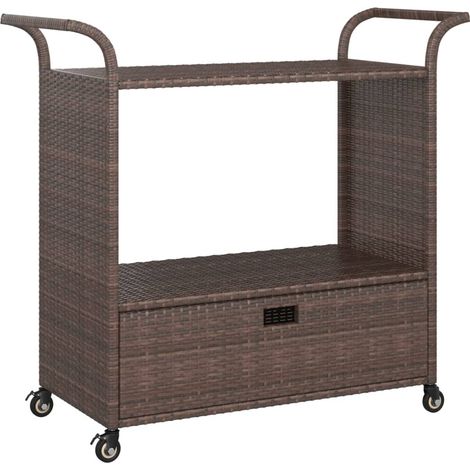 Bar Cart with Drawer Brown 100x45x97 cm Poly Rattan vidaXL