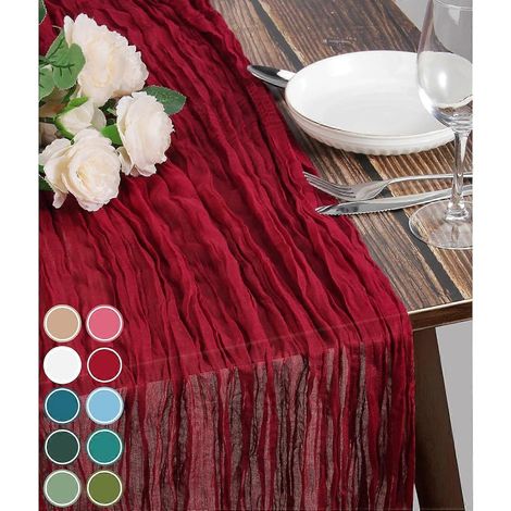 Lot de 2 chemins de table - Chemin de table en gaze de coton 89 x 305 cm, idéal pour mariage, enterrement de vie de jeune fille, baby shower, etc. (1/5)
