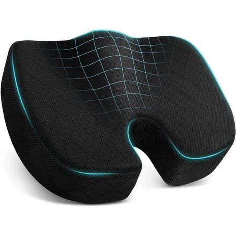 Cuscino ergonomico in memory foam - A lento recupero, antiscivolo, ideale per ufficio, auto e sedia, allevia la sciatica, il dolore al coccige e alla schiena. Nero. (1/5)