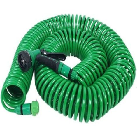 Bewässerungssystem (15 m) mit Federschlauch, Autowasch-Wasserpistole mit 8 Funktionen und Düse, 15 m flexibler, tragbarer und ausziehbarer Gartenschlauch