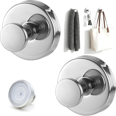 Ganchos con ventosa, juego de 2 piezas, no requieren perforación, gancho para puerta, extraíbles y reutilizables, toallero, apto para cocinas, baños y superficies lisas (Plata brillante)