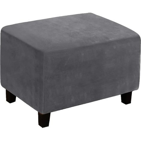 Housse de protection en velours peluche pour pouf, housse de repose-pieds en velours extensible pour pouf (grand format, gris) (1/5)