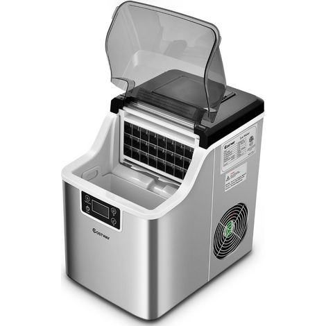 Machine à glaçons 25 x 36 x 38 cm rendement 18 kg par jour auto-nettoyante style contemporain en acier inoxydable argenté