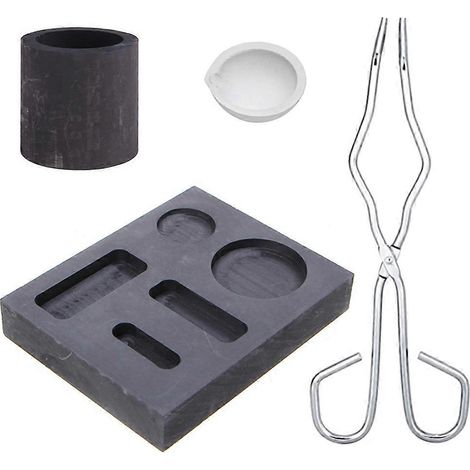 Ensemble de 4 pièces comprenant une pince à creuset, un bol et un moule combiné, utilisé pour le platine, l'or et l'argent. (1/4)