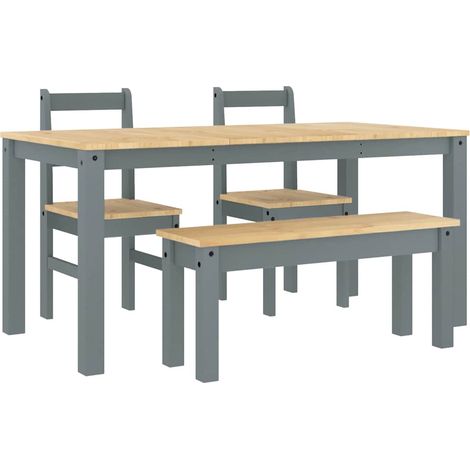 Ensemble à manger PANAMA 4 pcs  Meubles de salle à manger gris bois de pin massif