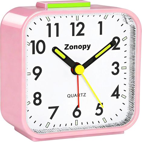 Réveil analogique silencieux avec veilleuse, fonctionne avec piles, alarme forte, répétition, écran lumineux, design portable, pour la rentrée scolaire (1/5)