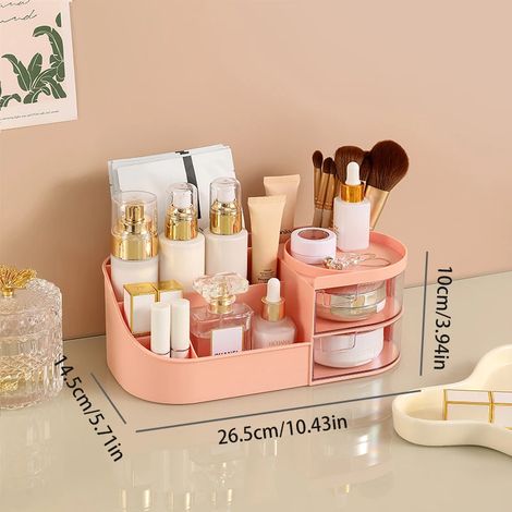 Boîte de rangement cosmétique (rose) avec tiroirs, boîte de rangement de comptoir pour produits de soin de la peau (1/2)