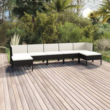 Salon de jardin 7 pcs,Mobilier de terrasse,Table et Chaise pour Relax avec coussins Résine tressée Noir -YZ844739 (1/5)