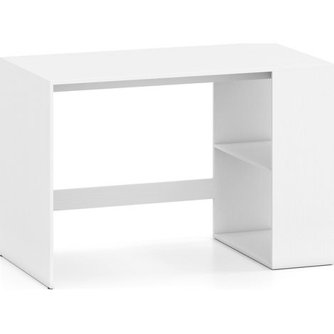 112x60 CM Gaming Desk with 2 Open Side Shelves & Spacious Worktop, White Wooden Workstation (1/5)