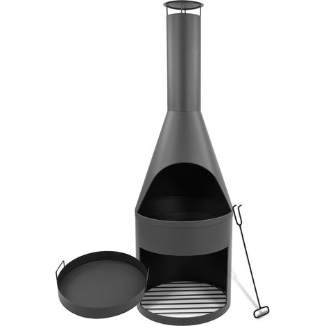 MaxxGarden Chimenea de jardín - Chimenea de patio con rejilla de acero - Chimenea de exterior con cortavientos y almacenamiento de leña - 45x45x135cm (1/5)