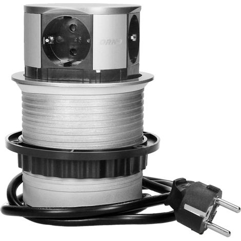 Prise escamotable de plan de travail OR-AE-1341(GS) - Câble 1,5 m - Schuko - Pour meubles, ORNO