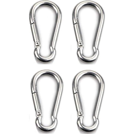 Mousqueton - Acier Inoxydable 304 - 6 mm Épaisseur - 60 mm Longueur - Charge Max 70 kg - Pour Camping Randonnée Hamac Animaux - Lot de 4