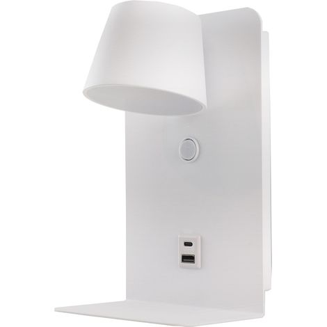 Applique blanche avec interrupteur, LED 6W et charge USB-C 22.5x14cm (1/5)