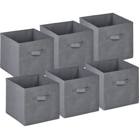 Cestini portaoggetti pieghevoli, set da 6 - Tessuto grigio chiaro