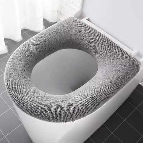 Grauer, warmer WC-Sitzbezug – Universalgröße – Weich, warm und komfortabel – Zweiteiliges Set – Grau für den Heimgebrauch (1/5)