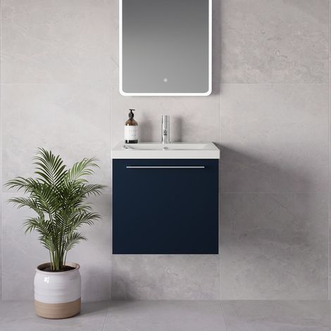Napoli 390 Deep Blue 500mm Wall Mounted Single Drawer Vanity Unit with Glide Basin - 500mm - Chrome 320mm Handle