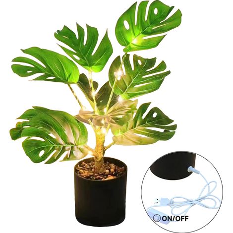 Lampe de Nuit LED Modèle 01 Plante Verte Simulée en Pot Lumière Douce Bureau & Chambre USB Desktop Ornament (1/4)
