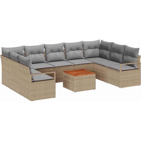 Maison Exclusive - Conjunto de sofás de jardín 10 uds. Beige ratá (1/5)