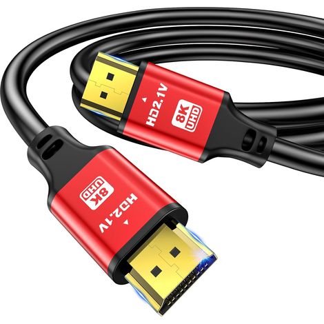 8K HDMI Cable 1m, High Speed HDMI Cable 48Gbps 8K@60Hz 4K@120Hz, HDCP 2.2 & 2.3, DTS:X, HDR 10 Compatible with Roku TV/eARC/3D/PS5/HDTV/Laptop/Blu-ray (RED) (1/5)