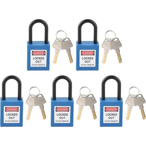 Lockout-Tagout-Vorhängeschlösser 5er-Set, isoliert, 38mm, blau, für Chemieanlagen