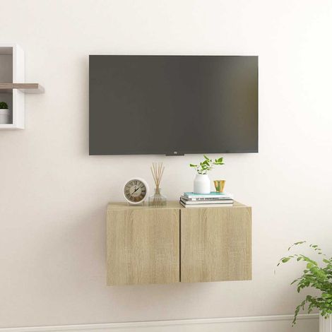 Meuble TV suspendu pour Salon - Armoire TV Chêne sonoma 60x30x30 cm BV777513 - BonneVie (1/5)