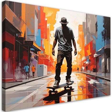 Impression sur Toile, Homme dans une rue de la ville à la lumière du coucher du soleil,30x20 (1/4)