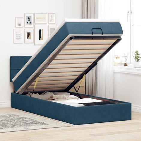 Estructura de cama otomana colchón terciopelo azul oscuro (1/5)