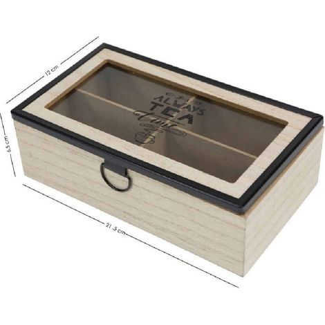 TRADE SHOP - Scatola Contenitore In Legno Per Tè Con Bacheca 4 Posti Scomparti Vetrina 219599 -