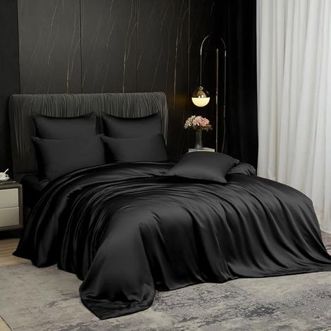 Housse de Couette 240x260 Noir Antibactérien Tencel Lyocell Bambou (1/5)