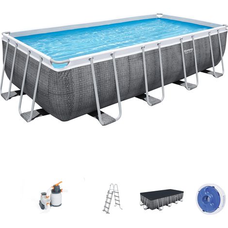 Aufstellpool Komplett-Set Bestway Power Steel Rattan-Optik 549x274x122 cm Sandfilteranlage 5.678 L/H