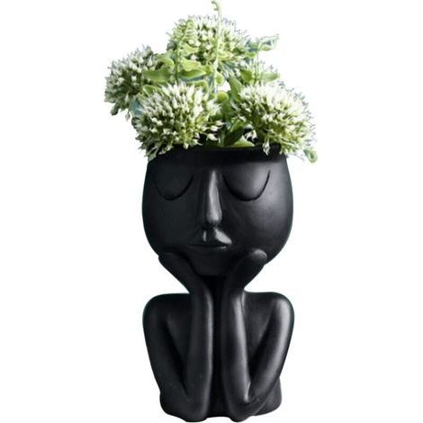 Kreative Vase mit nordischem Charakter, Sukkulenten, abstrakter Blumentopf, Gesicht und Blumen, für den Innenbereich, schwarze Vase – TRIMEC (1/5)