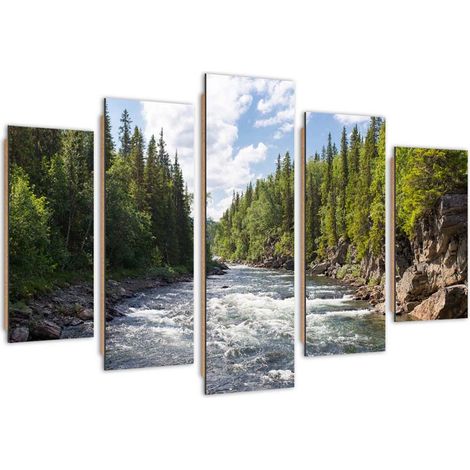 Quadro deco panel 5 parti, Fiume nella foresta - 100x70 (1/5)