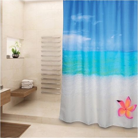 Rideau de douche Polyester 180x200cm Motif Paradise Bleu & Blanc (1/3)