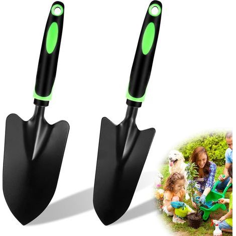Lot de 2 petites pelles de jardin en acier au carbone - Mini pelle de plage - Pelle à fleurs - Pelle à main - Pour planter, désherber, transplanter (1/4)