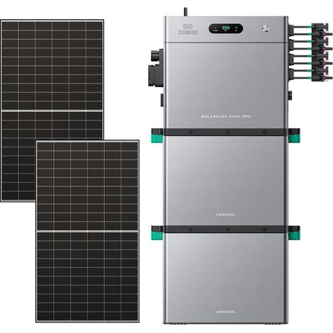 Zendure SolarFlow 2400 Pro - Batterie Solaire 2400W AC, PV 4800W, 2.4-16.8kWh, Plug & Play, IP65, Tesla/Pompes à Chaleur. avec 2xAB3000L (5.76 kWh), avec 500Wx2 Panneau Bifacial
