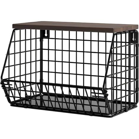 Klappbares Küchenwandregal – Arbeitsplattenhalterung aus Metall und Holz, Aufbewahrungskorb für Obst und Gemüse, platzsparend (klein – 30 x 15,5 x 21,5 cm)
