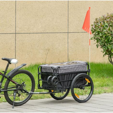 Remorque vélo 130x64x103 cm en acier noir 2-en-1, transport de charges pour petits trajets – MEUBLIV (1/5)