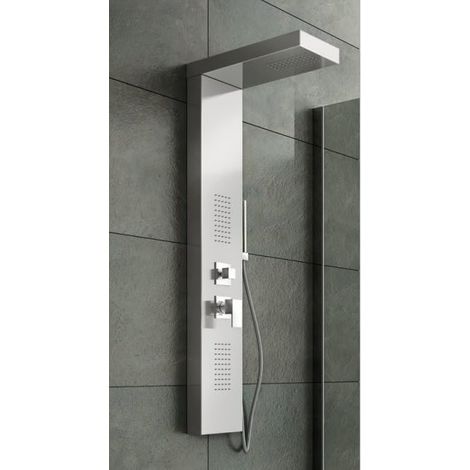 Columna de ducha con panel de hidromasaje de acero inoxidable pulido de tres vías, con ducha de lluvia y teléfono de ducha (1/4)