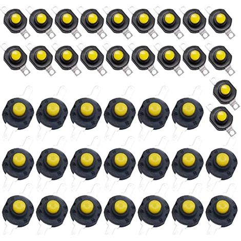 Lot de 40 Interrupteur à Bouton Poussoir Autobloquant, Mini Interrupteur Lampe de Poche, Jaune (20 Pièces Broche Plate avec Trou + 20 Pièces Broche Pliée avec Trou) (1/5)