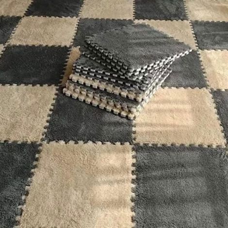 Tapis moelleux en mousse EVA – créent des zones sécurisées dans les chambres et les salles de jeux – 12 pièces, camel et gris (1/4)
