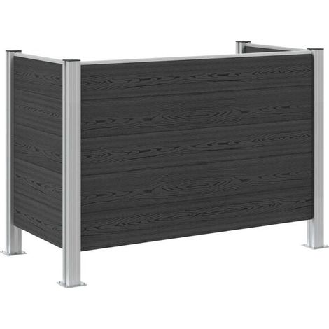 Clôture grise pour poubelle, mesurant 161 x 85 x 115 cm, en aluminium et composite bois-plastique. (1/5)