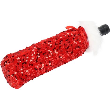 Housse de bouteille de vin de Noël - Magnifique housse décorative en tissu à paillettes brillantes pour les fêtes de Noël - Rouge