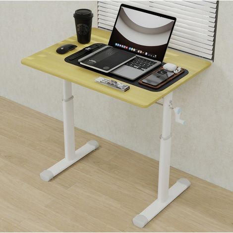 Scrivania regolabile in metallo e legno color legno, altezza regolabile a manovella, compatta per studio e home office,80x60x90cm (1/5)