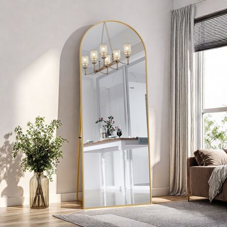 Specchio da terra ad arco 162 x 53 cm - con cornice in metallo, grande specchio HD per soggiorno, camera da letto e cabina armadio - Oro (1/5)
