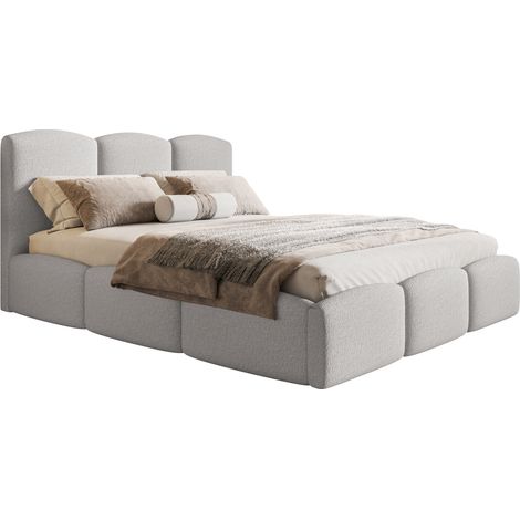 Lit double 160x200 Roma Slim - lit double avec rangement, cadre en métal - bouclé Gris clair (Anthology 15) (1/5)